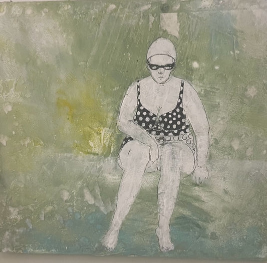 Nona Sanja is Preparing for a Swim (20x20 oil on wood)